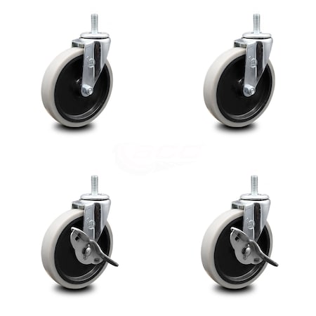 Service Caster 5 Inch Thermoplastic Wheel 5/16 Inch Threaded Stem Caster Set with 2 Brakes SCC SCC-TS05S510-TPRS-5161815-2-SLB-2